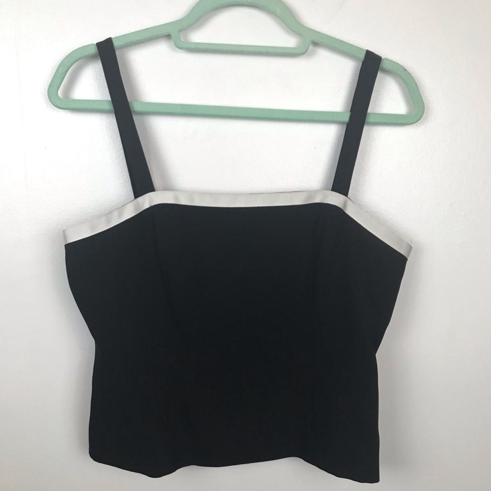 Tahari Arthur Levine Black Crop Top 8 Petite Side Zipper Ribbon Accent
